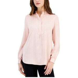 Anne Klein Textured Charmeuse Popover Blouse, Pink, S